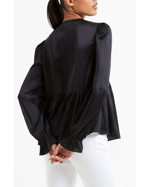 French Connection Black Inu Long Sleeve Satin Blouse