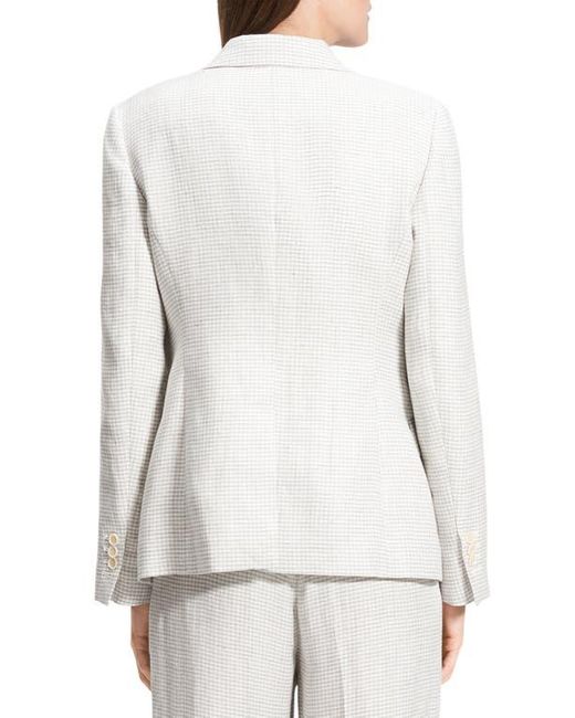 Theory White B.Mel Houndstooth Check Slim Fit Linen Blend Blazer