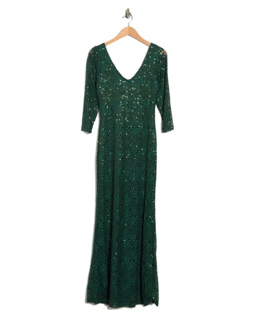 Marina Green Sequined Lace Gown In Hunter At Nordstrom Rack