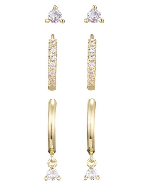 Adornia White Set Of 3 Cubic Zirconia Stud & Huggie Hoop Earrings