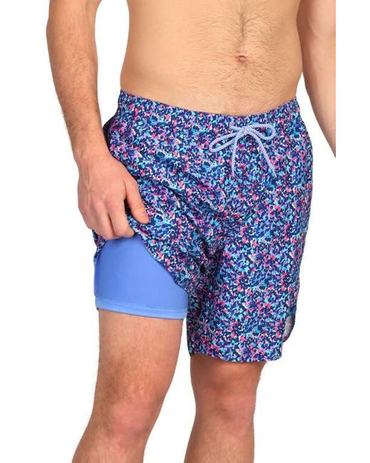 Tailorbyrd Blue Paint Dot Print Swim Trunks for men
