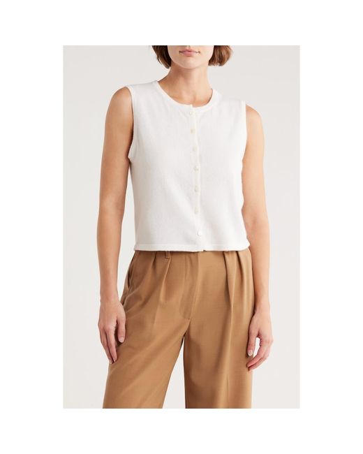 Magaschoni White Cashmere Crewneck Crop Sweater Vest