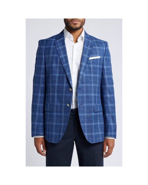 Boss Blue Hutson Slim Fit Plaid Wool & Silk Blend Sport Coat for men