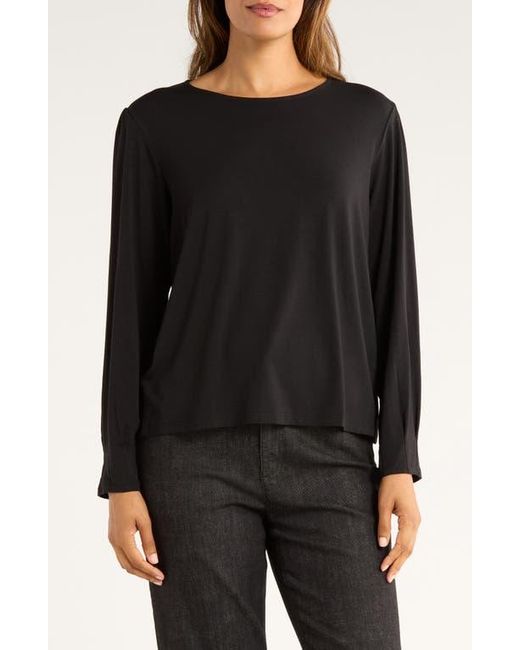 Eileen Fisher Black Pleat Sleeve Top