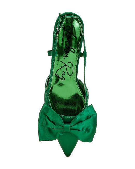 LONDON RAG Green Okshak Bow Pointed Toe Slingback Satin Pump