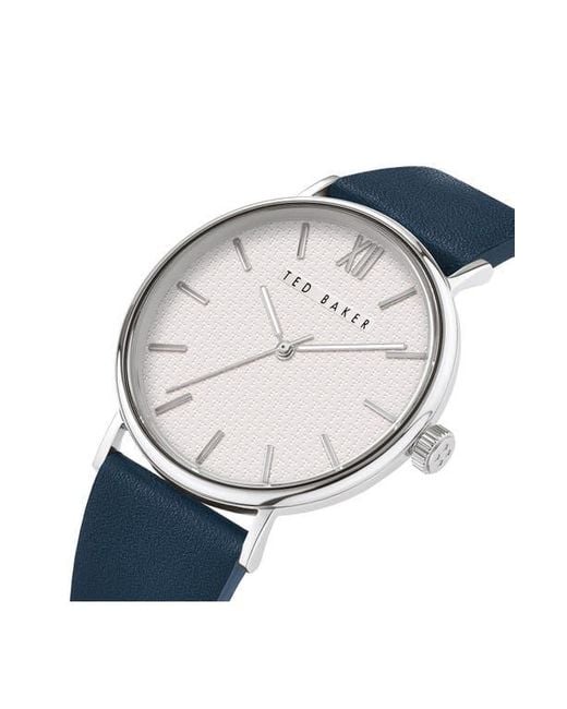 Ted Baker Blue T Engraved Leather Strap Watch, 43Mm for men