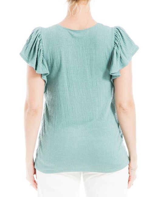 Max Studio Blue Flutter Sleeve Jersey Crinkle Top