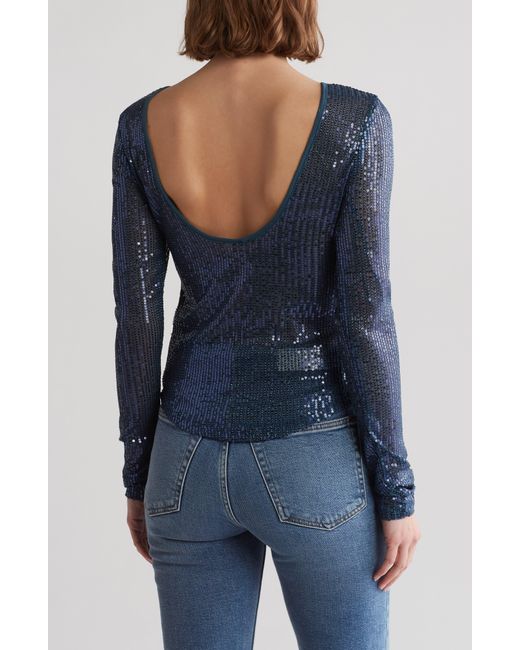 Free People Blue Unapologetic Sequin Long Sleeve Top