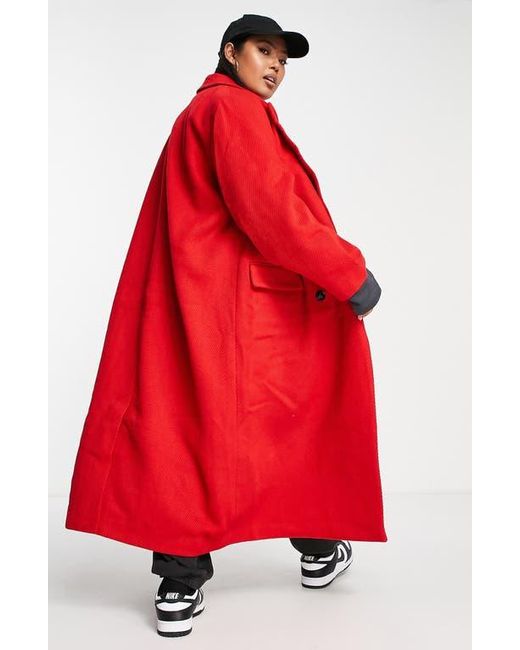 ASOS Red Curve Twill Longline Coat