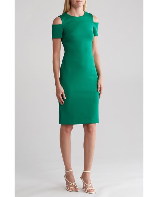 Calvin Klein Green Cold Shoulder Sheath Dress