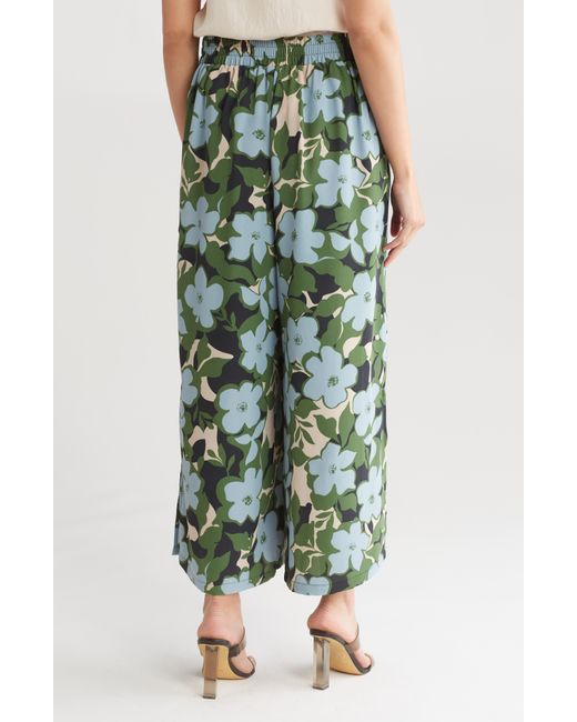 Adrianna Papell Green Floral Print Crop Wide Leg Pants