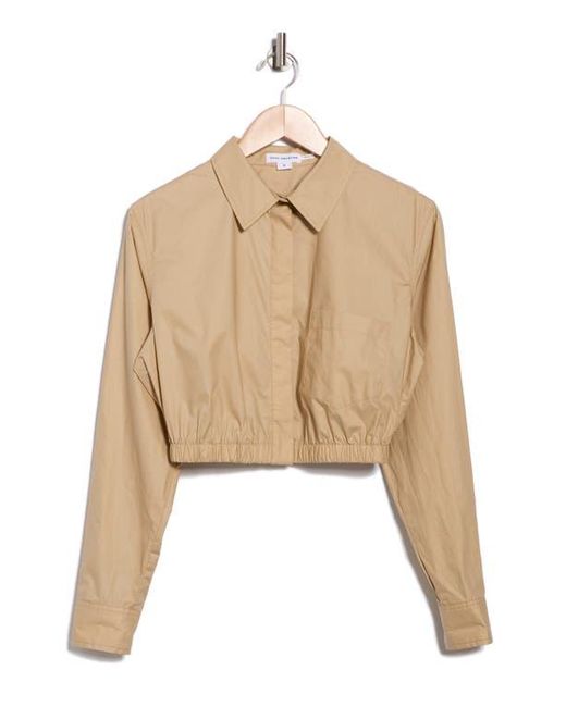 GOOD AMERICAN Natural Long Sleeve Coated Poplin Crop Button-Up Shirt