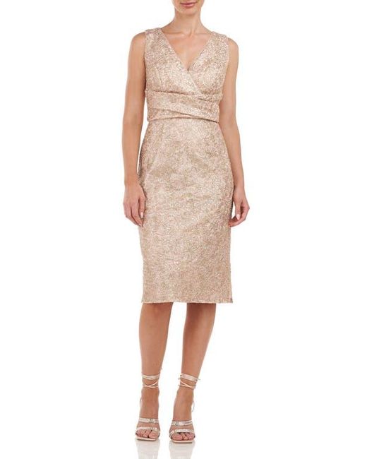 JS Collections Natural Cassidy Sequin V-Neck Cocktail Dress