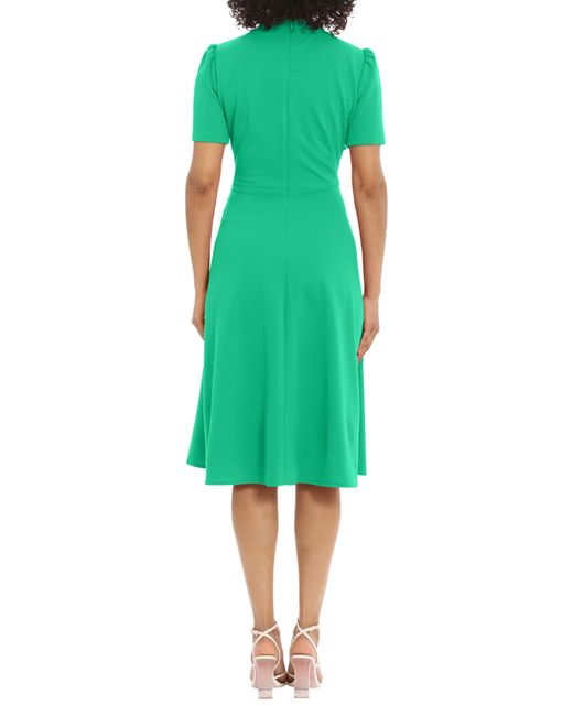 Maggy London Green Short Sleeve Necktie Midi Dress