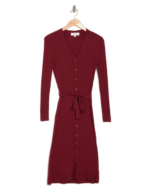 Lucky Brand Long Sleeve Button Front Sweater Dress in Red
