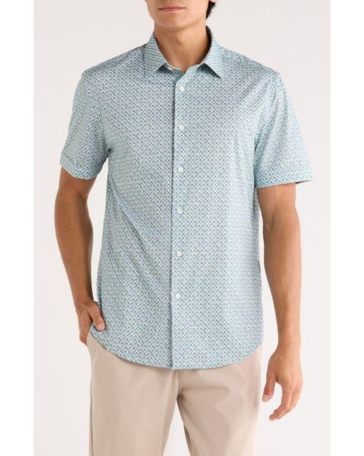 Bugatchi Blue Miles Ooohcotton Short Sleeve Button-Up Shirt for men