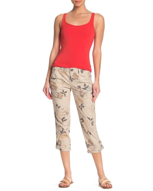 Democracy Natural Floral Convertible Utility Cropped Capris