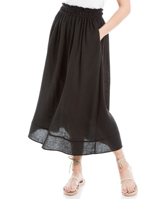 Max Studio Black Smocked Waist Gauze Midi Skirt