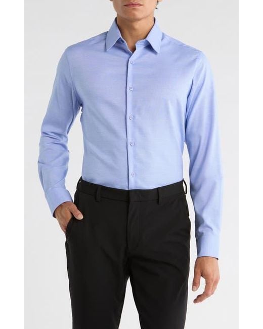 Duchamp Blue Slim Fit Textured Stretch Cotton Dress Shirt for men