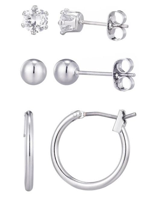 Adornia White Set Of 3 Assorted Studs And Hoop Earrings
