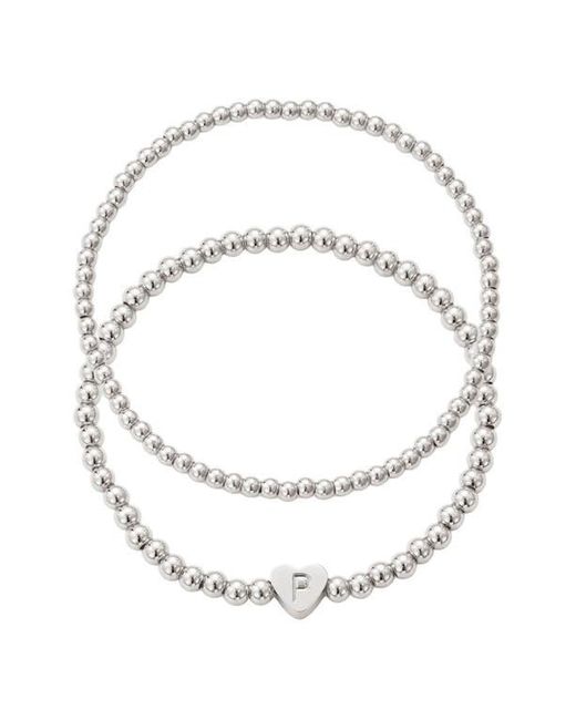Adornia White Beaded Initial Charm Bracelet Set