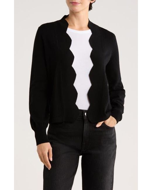 Sofiacashmere Black Scallop Edge Open Cardigan