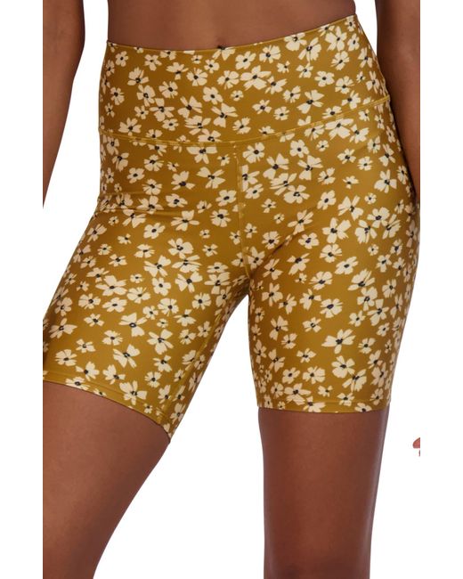 SAGE Collective Yellow Floral Peached High Waist Bike Shorts