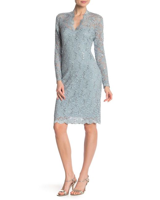 Marina Scalloped Sequined Lace Sheath 