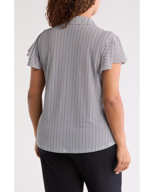 Adrianna Papell Gray Flutter Sleeve Button-up Shirt
