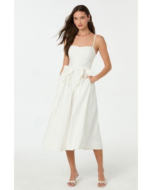 Astr White Poplin Bow Detail Midi Dress