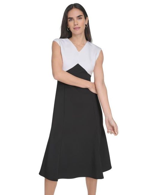 Calvin Klein Black Colorblock Sleeveless A-Line Midi Dress