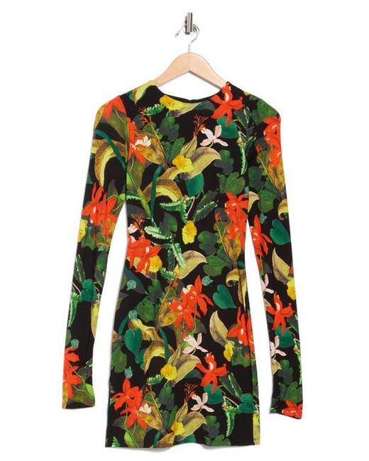 Alice + Olivia Black Delora Tropical Print Long Sleeve Minidress
