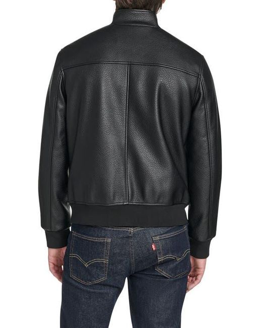 Cole Haan Black Faux Leather Bomber Jacket for men