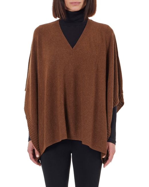 Amicale Brown Cashmere Knit Poncho