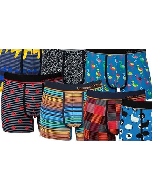 Unsimply Stitched Blue 7-Pack Assorted Stretch Cotton Trunks for men