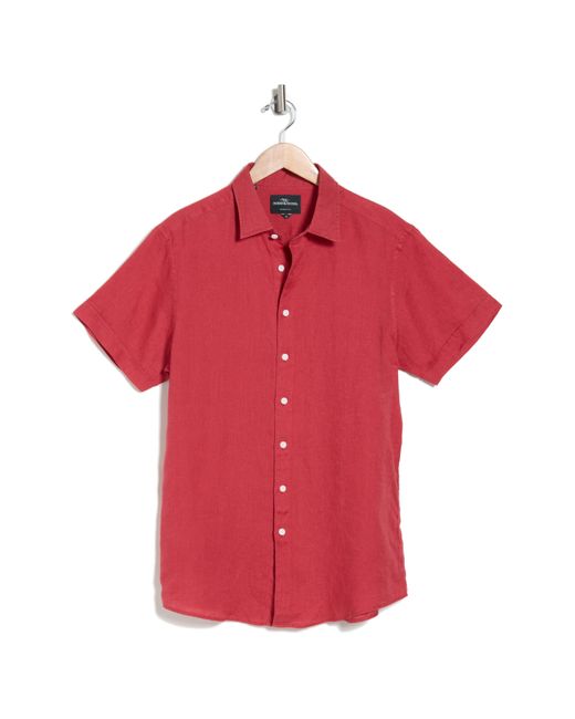 Rodd & Gunn Red Grey Lynn Linen Short Sleeve Button-up Shirt for men