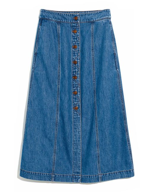 Madewell Blue Button Front A-line Denim Midi Skirt In Kearney Wash At Nordstrom Rack