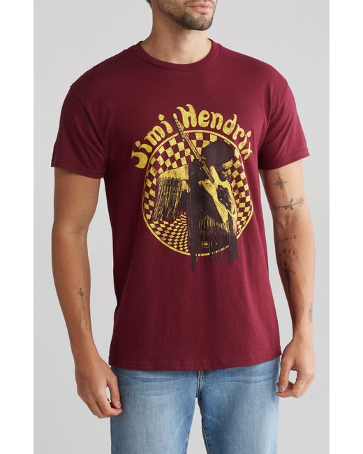 Merch Traffic Red Jimi Hendrix Checker Graphic T-shirt for men