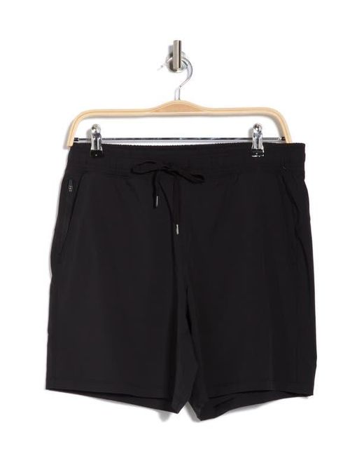 90 Degrees Black Textured Sonic Drawstring Shorts for men