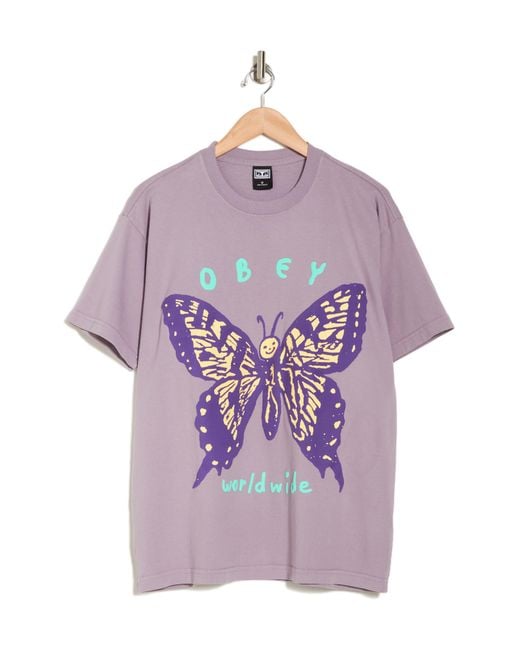 Obey Purple Social Butterfly Graphic Tee for men