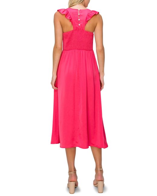 MELLODAY Pink Sleeveless Smocked Bodice Midi Dress