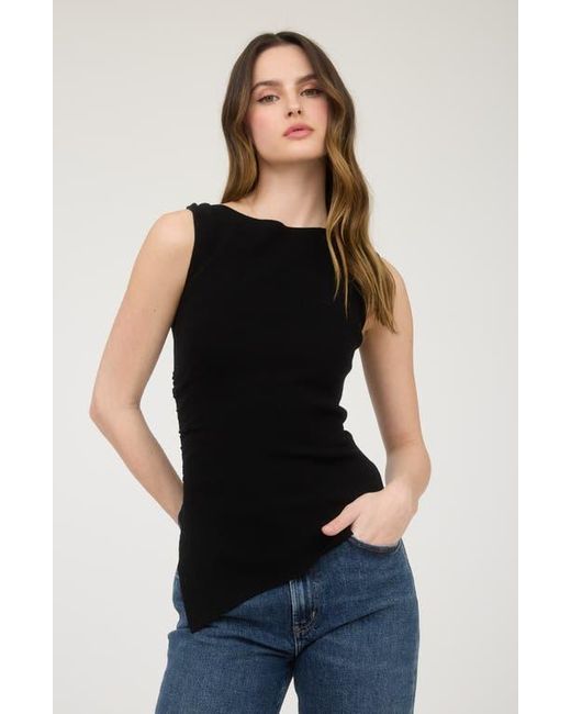 Blu Pepper Black Asymmetric Gathered Knit Tank Top