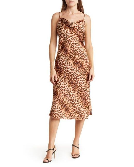 Bebe Brown Printed Satin Midi Dress