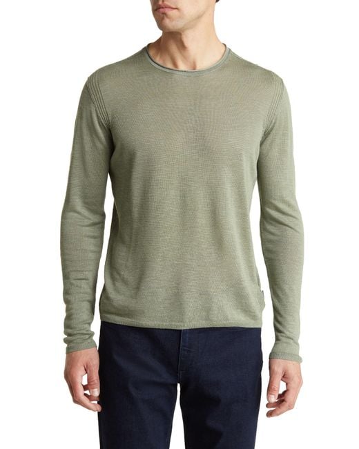 John Varvatos Green Lex Linen Blend Slub Sweater for men