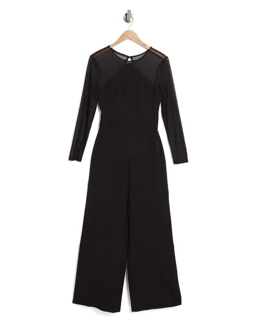 Laundry by Shelli Segal Illusion Long Sleeve Jumpsuit in Black | Lyst