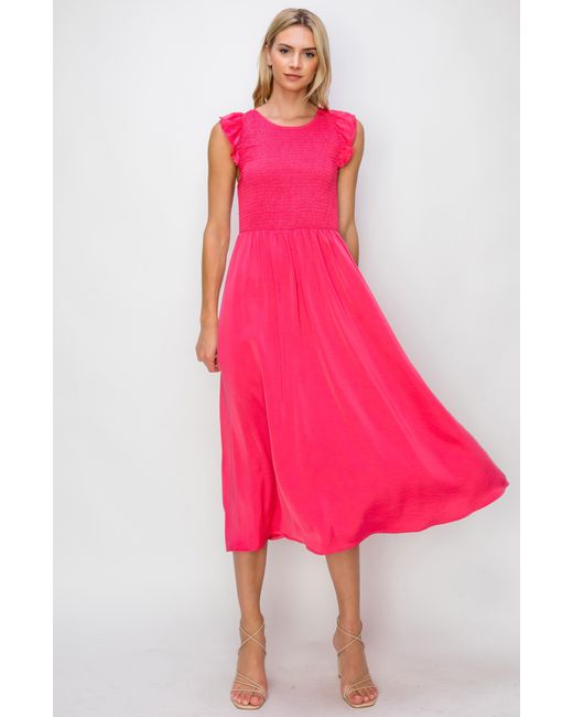 MELLODAY Pink Sleeveless Smocked Bodice Midi Dress