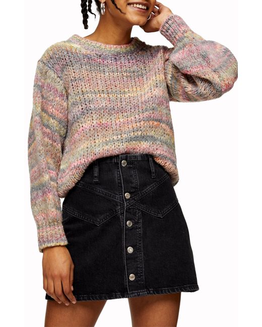 TOPSHOP Synthetic Space Dye Cropped Knitted Sweater in Pink | Lyst