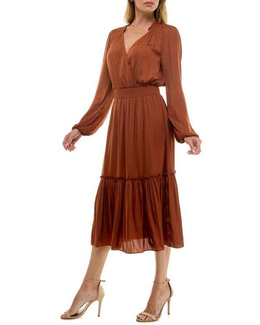 Socialite Brown Long Sleeve Tiered Midi Dress