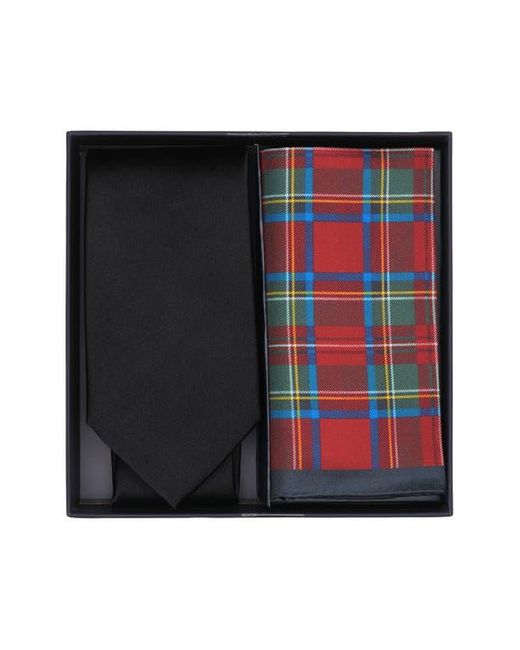 Brooks Brothers Black Solid Tie & Tartan Pocket Square Set for men