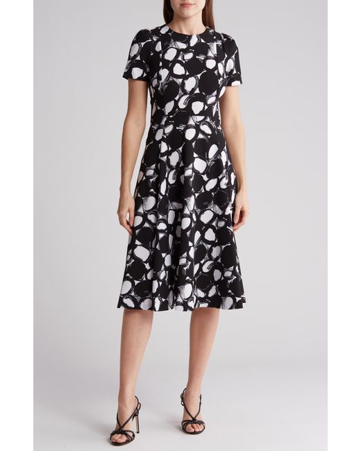 Calvin Klein Black Floral Short Sleeve Fit & Flare Midi Dress